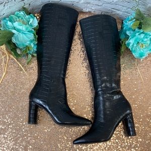 AQUA Maria Black Block Heel Tall Boots 7M